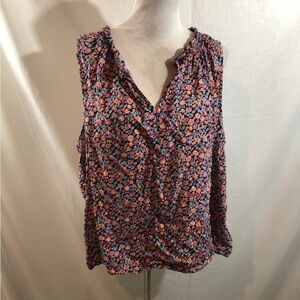 Gap Navy Multicolored Floral Sleeveless V Neck Top - Womens 2XL